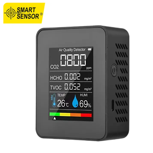 Smart Sensor Portable Air Quality Monitor Indoor CO2 Detector 5 in 1 Formaldehyde HCHO TVOC Tester LCD Tem-perature Humidity Tester Rechargeable CO2 Alarm Meter for Room Office Greenhouse Warehouse