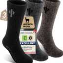 Alpaca Socks for Men and Women, Heavyweight Thermal Thick Warm Alpaca Wool Boot Sock for Hunting, Hiking, Moisture Wicking (Large, (3pairs)-Black& Dark Gray & Walnut Brown)