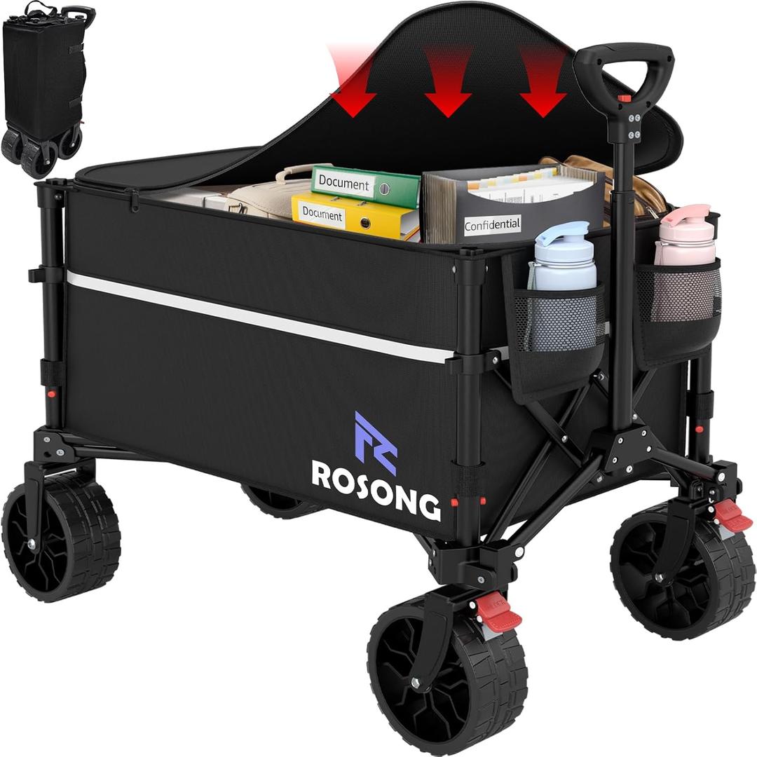 Wagon Collapsible Cart Foldable - Folding Utility Heavy Duty Wagons Carts with Cover for Grocery Sports Garden