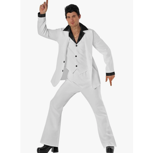 Morph Saturday Night Disco Costume Men 70s White Leisure Suit for Men 70s Fever Outfit Halloween Costumes For Adults, M Morph Saturday Night Disco Costume Men 70s White Leisure Suit for Men 70s Fever Outfit Halloween Costumes For Adults, M