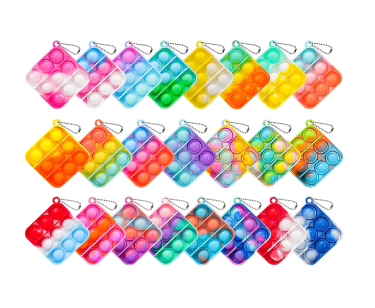 100 Pack Square Pop Fidget Keychain Pop Fidget Toys Bulk Party Favors for Kids 4-8,8-12 Years, Goodies Bag Stuffers Bulk, Gift for Kids, Boys, Girls