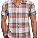 COOFANDY Mens Button Up Shirts Short Sleeve Collared Button Down Shirt Men Checkered Shirt Orange