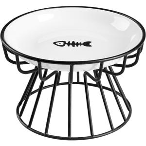 Cat Bowls, Elevated Cat Bowl, Raised Ceramic Dish with Metal Stand, Pet Water or Food Feeding Station for Indoor Cats, Kitten, Puppies and Small Dogs, Dishwasher Safe, Raised Cat Bowl