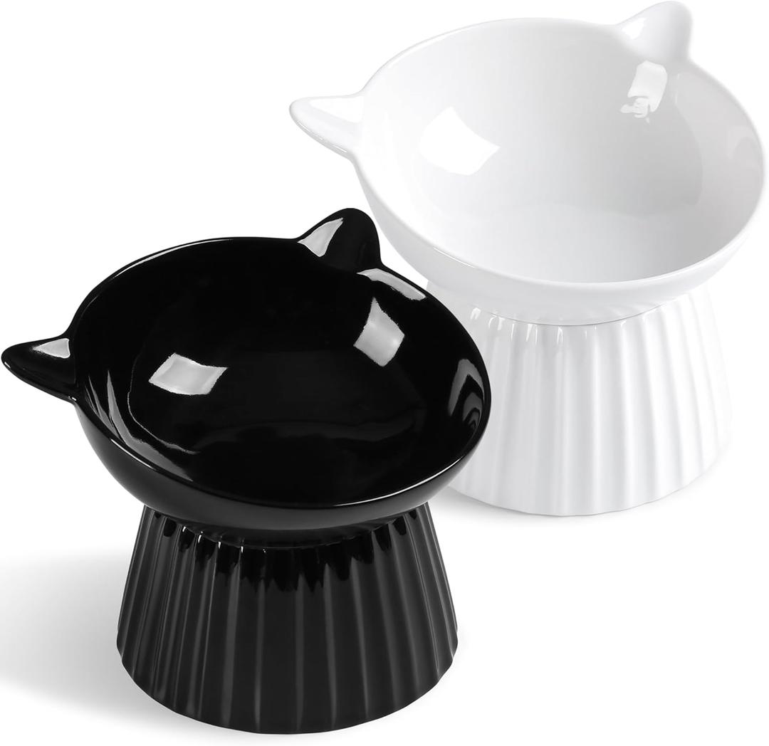 Ceramic Raised Cat Bowl, Tilted Raised Bowl Anti Vomit Bowls for Indoor Cats Whisker Friendly Pet Feeder for Cats Puppies, Microwave and Dishwasher Safe