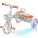 SEREED Colorful Lighting Toddler Tricycle for 2-5 Years Old Boys Girls, Adjustable Seat&Handlebar Trike, Removable Basket, Birthday Gift Idea for Kids Ages 2+ (Green)