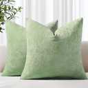 decorUhome Chenille Sage Green Throw Pillow Covers 18x18 Inch Set of 2, Decorative Soft Couch Pillow Covers Solid Dyed Accent Farmhouse Neutral Square Pillow Cases for Sofa Bed Living Room