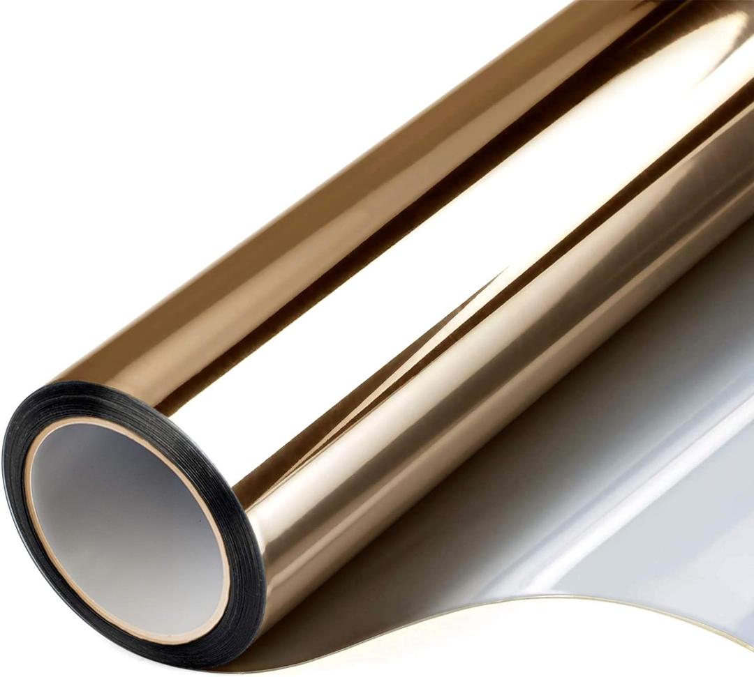 Filmgoo Window Privacy Film One Way Daytime Mirror Tint Treatments UV Heat Control Vinyl Stickers Sun Block Glass Paper Door Covering Reflective 23.6 Inch x 6.5 Feet Brown