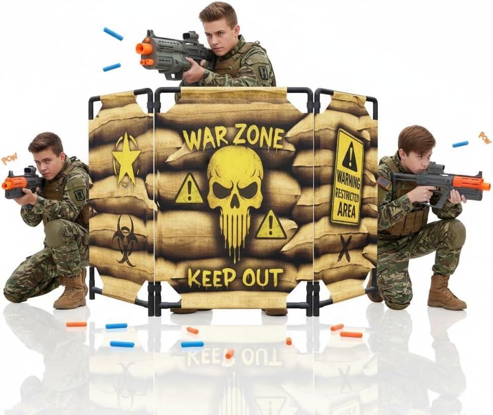Portable Tactical Barrier & Foldable Battlefield Obstacles 59x34 Combat Battle Zone Bunker Fort, Compatible with Laser Tag, Foam Blaster, Birthday Activities, Party Supplies