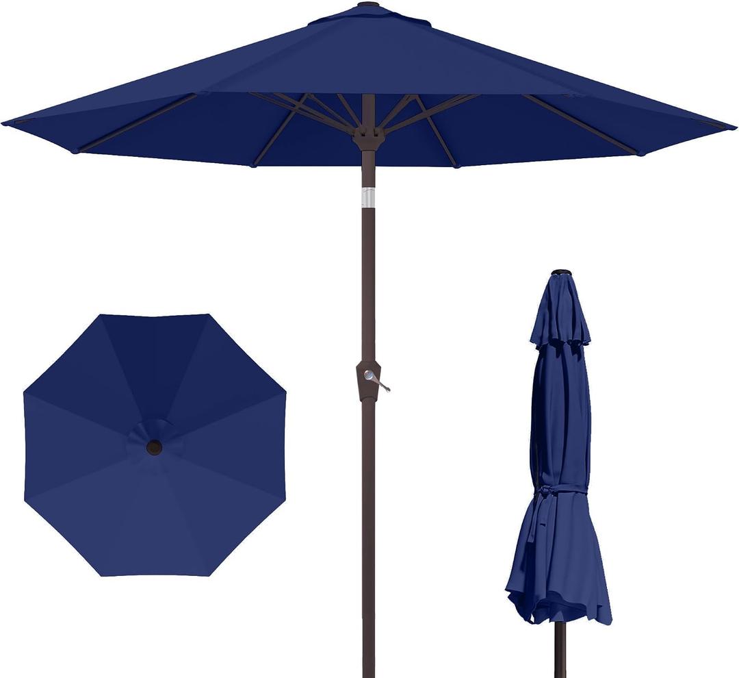 Kingdura 10FT Outdoor Patio Umbrella, Market Table Umbrella with Push Button Tilt and Crank, 8 Sturdy Fiberglass Ribs, UV Protection for Pool, Lawn, Deck, Backyard, Garden (Navy blue)