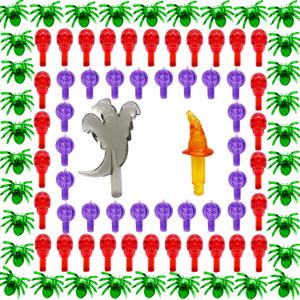 117Pcs Ceramic Halloween Tree Replacement Lights Bulbs/Tree Pegs Including Red Skull/Purple Pumpkin/Green Spider & 2Pcs Themed Tree Tops (White Ghost  Orange Wizard Hat)