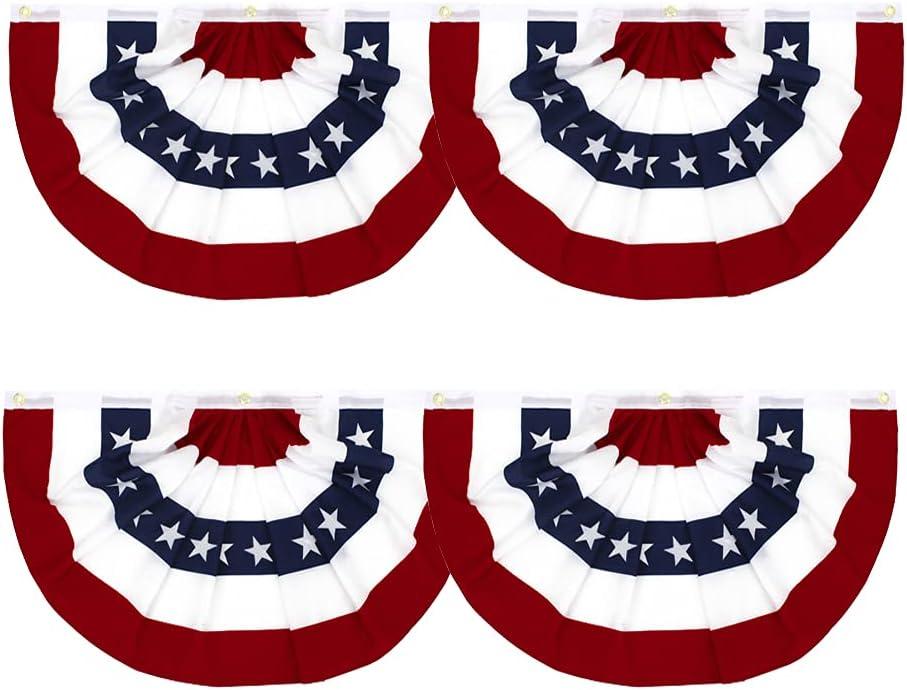 Flaglink 1.5x3Ft American Pleated Fan Flag Width Approx 90cm - US Patriotic Half Fan Bunting Flag 4 PACK