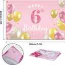 Happy 6th Birthday Backdrop Banner - 6 Birthday Party Decorations Supplies for Girls - Pink 3.9 x 5.9ft
