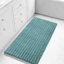 Yimobra Long Bathroom Rugs Non Slip Washable 44x24 Inch - Ultra Soft Absorbent Chenille Bath Mat, Quick Dry Shaggy Floor Carpet for Tub Shower, Teal Blue Home Decor Accessories