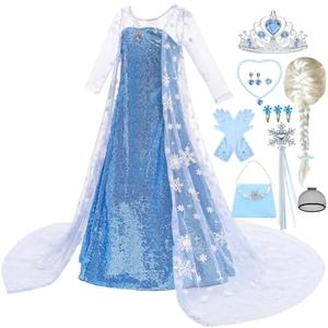 ZaisuiFun Princess Elsa Dress for Girls Kids Sequin Costume Halloween Birthday Party Dress Up With Accessories 3-4 Years (Tag 110)