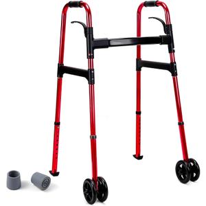 Folding Walker, Walker for Seniors Supports 500 lbs (Red,4 Wheels)