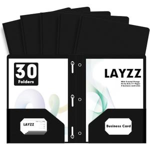 Plastic 2 Pocket Folders with Prongs, 30 Pack, Heavyweight, Letter Size Poly Folders with 3 Metal Prongs Fastener Clips (Black)