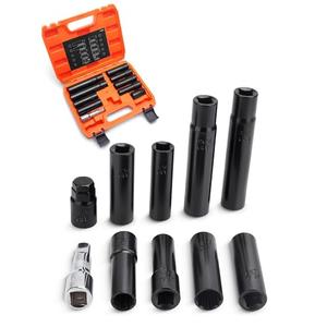 10pcs Spline Lug Nuts Socket Set,1/2" Impact Socket Key with 3" Extension for Easy Removal or Install Aftermarket Spline Lug Nuts&Spike Lug Nuts, CR-V Steel Repair Tool Set fit 5,6,7,10,12 Point Nut