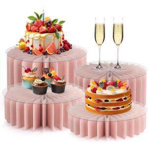 Buffet Risers Food Risers for Buffet Table Acrylic Risers Display Stands Tall Cake Stands Cylinder Stands for Party Pedestal Cake Stand Dessert Table Display Set Cupcake Stands Cupcake Display (Pink)