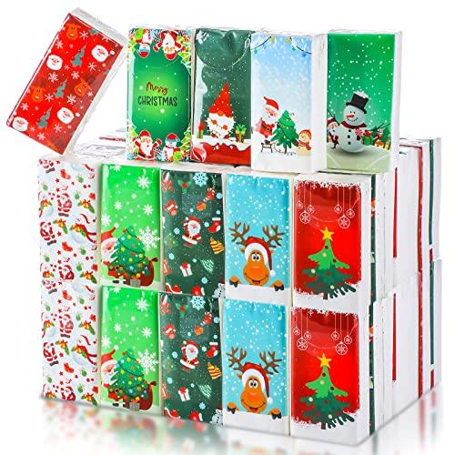 Spiareal 100 Pcs Holiday Christmas Pocket Facial Tissues Pocket Sized Travel Facial Tissue for Christmas Party Favors Holiday Travel Supplies, 10 Design
