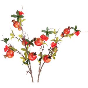 Forlaoers Realistic 2pcs Red Berries Pomegranate Fruit Fake Branches Fall Stems with Artificial Flowers for Decoration Home Bedroom Decor Vase Tall Table Christmas Floral Arrangements Centerpiece