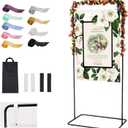 Wedding Sign Stand - Adjustable Wedding Sign. With Leather and Satin Hanging Straps, flowers and Storage Bag. Sturdy Easel Stand for Wedding Welcome Signs, Seating Charts, Ceremony Birthday Graduation Party. (Black)