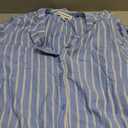 Amazon Essentials Women's Fit and Flare Half-Sleeve Waisted Midi A-Line Dress with Pockets (Blue White French Stripe), Large