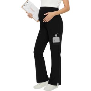 Women's Maternity Scrub Pants Wide Leg Cargo Pants Over The Belly Stretchy Workwear Pregnancy Trousers for Nurse (XX-Large, Black)