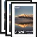 20X28 Poster Frame, Display Pictures 16X24 with Mat or 20X28 Without, Wall Hanging Frames, Black, 3 Pack
