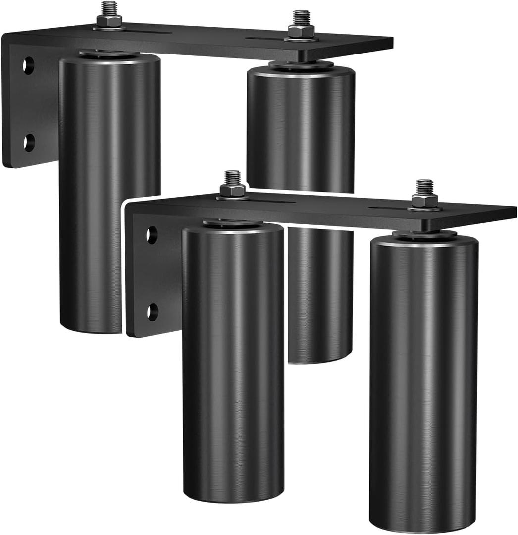 JUGREAT 2 Pack Heavy Duty Slide Gate Guide Roller 6"Black L Rear Post Bracket Adjustable Dual Nylon Gate Roller Guide Support Assembly for Sliding Rolling Gates