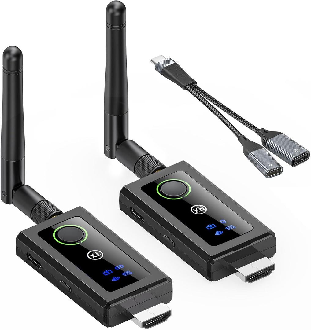 KCEVE Wireless HDMI Transmitter and Receiver 200M/660FT, 5G / 4K Decoding Wireless HDMI Extender Kit with KVM Function USB Mouse/Keyboard Port and 2 Antenna for Streaming Video, Plug and Play