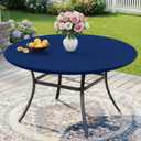 3 x Round Spandex Elastic Tablecloth for 36"-44" Round Tables, Stretch Fitted Picnic Table Cover, Washable Patio Table Cloth for Outdoor, Camping, Party, 4th of July, Navy, 48"