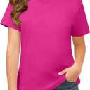 ZDC Girls Short Sleeve Shirts Crewneck T Shirts Kids Summer Tops Basic Tees 5-14 Years (Pink)