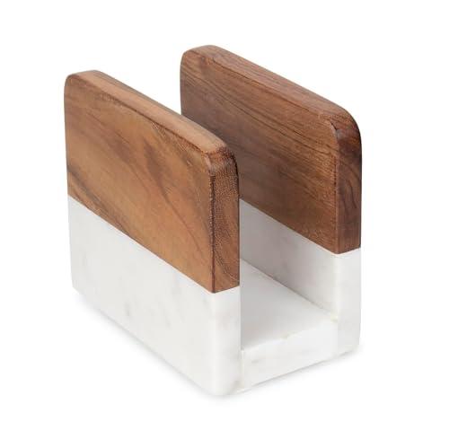Dreamy Walls Marble & Acacia Wood Napkin Holder – Modern Upright Paper Napkin Holder for Kitchen Table, Heavy Base Sturdy Tabletop Accessory, Perfect Farmhouse Kitchen Decor Gift
