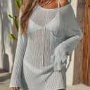 Saodimallsu Womens Sheer Swimsuit Coverup Top Bell Long Sleeve Mesh Ribbed Boat Neck Side Slit Beach Vacation Outfits (Green)