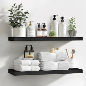 LaVie Home Floating Shelves, 24 Inch Wall Shelf Set of 2, Hanging Shelf with Invisible Brackets, Wall Decor for Bathroom, Bedroom, Living Room, Kitchen Storage, Classic Black