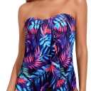 Tempt Me Two Piece Tankini Bathing Suits for Women Halter Bandeau Swim Top with Bottom Flyaway Tummy Control Swimsuit (Purple Leaf), M