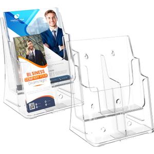 MaxGear Brochure Holder 2 Tier 8.5x11 inch with Removable Divider for 4x9 inch Acrylic Literature Display Stand Clear Plastic Flyer Holder Wall Mount or Countertop Use for Pamphlets, Booklets, 2 Pack