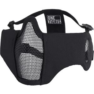 OneTigris 6" Foldable Half Face Airsoft Mesh Mask with Ear Protection, Military Tactical Lower Face Protective Mask (Black)