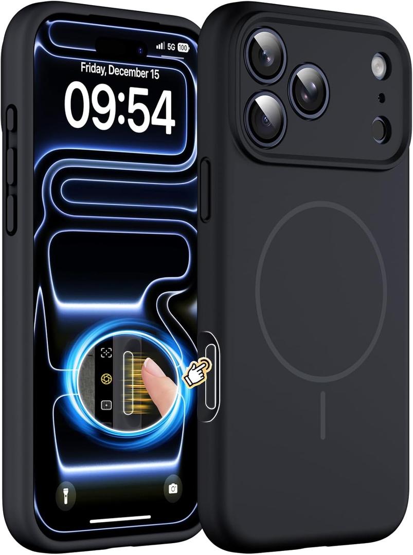 Magnetic for iPhone 17 Pro Max Case, Compatible with MagSafe, Integrated Silicone Camera Control Cover Protection, 3.0mm Thicken Silicone Phone Cover for 17 ProMax 6.9", Black