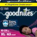 Goodnites Girls' Nighttime Bedwetting Underwear, Size Extra Large (95120 lbs), 63 Ct (3 Packs of 21), Packaging May Vary