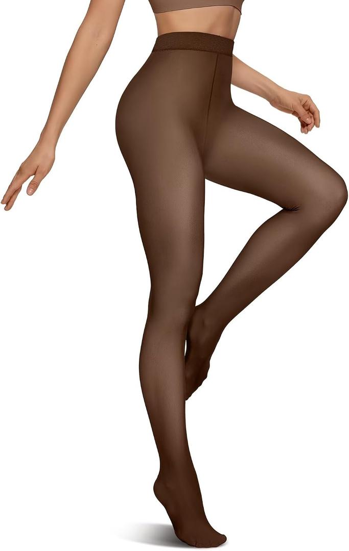 Vertvie Fleece Lined Tights for Women Thermal Pantyhose Fake Translucent Winter Warm Tights High Waisted Thick Leggings (XL)