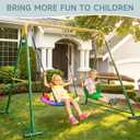 2-in-1 Swing Set for Backyard for Kids, with 1 Saucer Swing, 1 Belt Swing, 440lbs Metal Swing Set for Toddler, Heavy-Duty Swing Stand w/8 Ground Stakes, Outdoor Swingset for Kids Adults (Green)