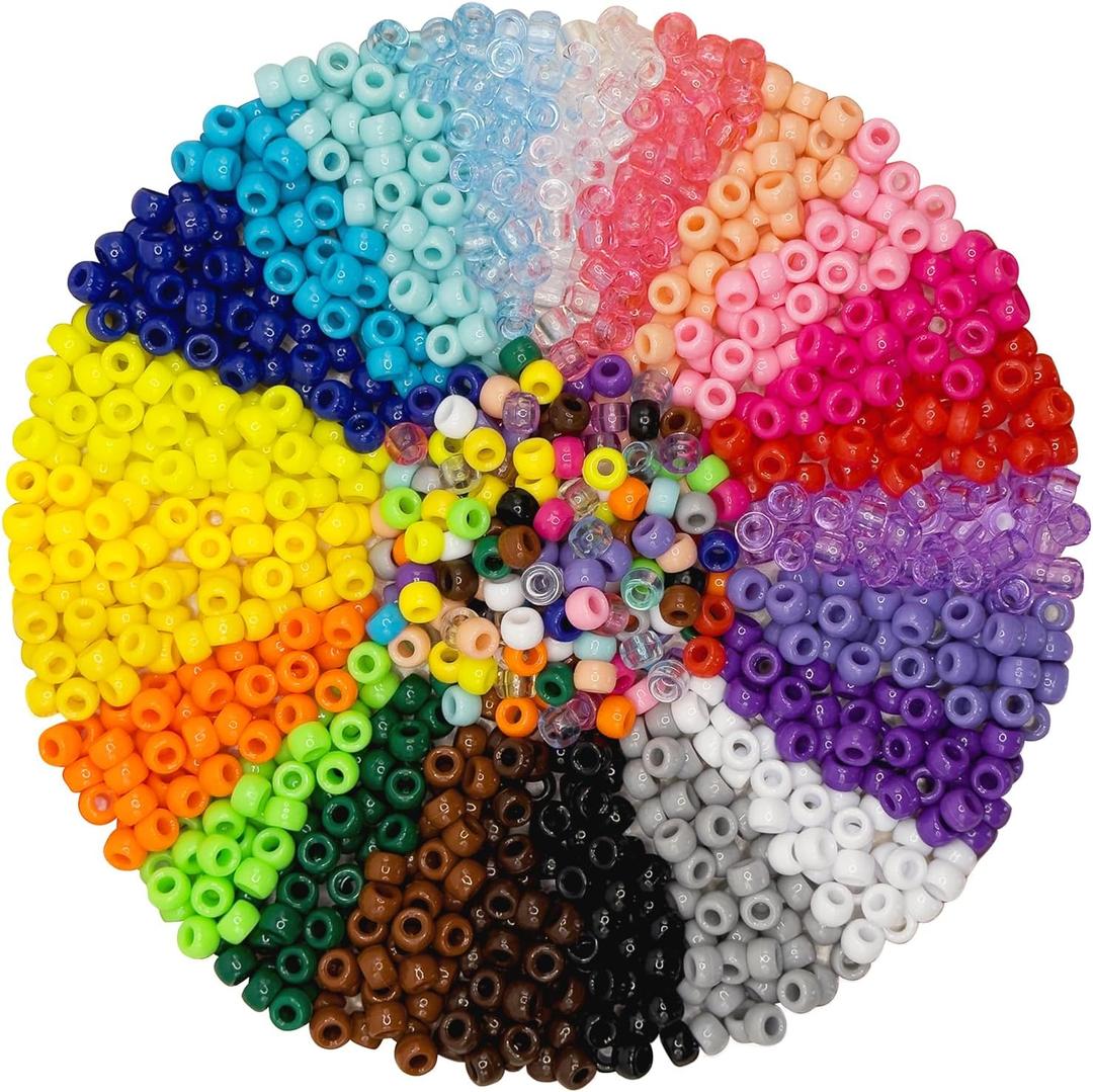 Pony Beads Bulk, 4800Pcs 24 Colors Rainbow Pony Bead for Craft Bracelets Making, Hair Bead for Braids, Plastic Colored Beads for DIY Projects