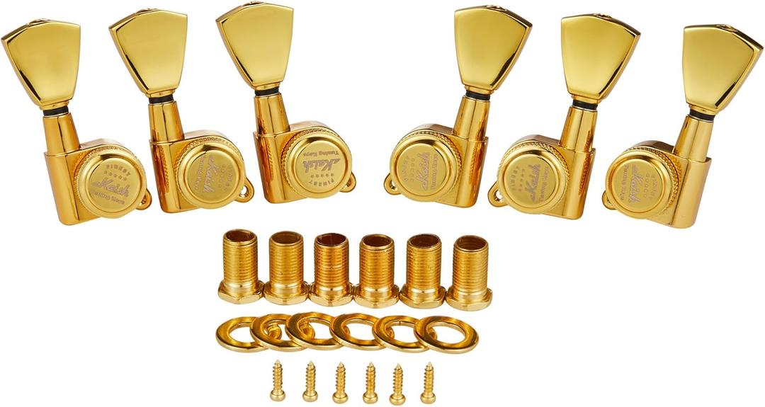 KAISH 3x3 Locking Tuners 18:1 Guitar Tuning Keys Locking Tuning Machines with Keystone Buttons for LP/Les Paul/SG/ES or Acoustic Guitars Gold