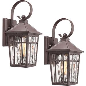 Outdoor Porch Light, 2-Pack Exterior Wall Lights for House, Waterproof 14'' Oil-Rubbed Bronze Outdoor Sconce Lighting with Water Ripple Glass for Front Door Porch Patio Garage Garden, Small-2Packs