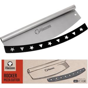 Chef Pomodoro 16 Inch Pizza Cutter Rocker Blade  Stainless Steel Rocking Pizza Cutter Knife with Cover  Professional Pizza Slicer  Large Pizza Rocker Knife for Big Pizzas and Flatbreads