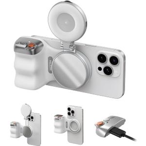 TELESIN Fun Shot Magnetic Phone Camera Grip + C03 Magnetic Selfie Light (Silver) Bundle Kit Compatible with iPhone Magsafe & Android, Creator Kit for Selfies/Photography/TikTok/Zoom Calls/Video