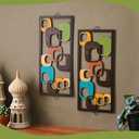 CroBlissful 2 Pcs Mid Century Wall Art Mid Century Modern Decor Elegance Wall Accents Wood Abstract Decor Geometric Panels for Interior Panel Wood Art for Home Living Room