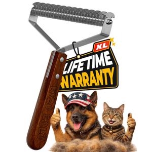 Extra Large 2-Sided Undercoat Rake for Dogs & Cats, Dog Brush for Shedding Remove Mats, Dematting Comb, Safe&Gentle Grooming Brush for German Shepherds Medium to Long-Haired Pets,Premium Wooden Handle (Best Seller - XL - African Sapele)