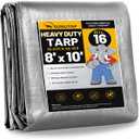 16 Mil Heavy Duty Waterproof Tarps, 8x10 Ft Finished Size Tarps, Premium Tarp with Metal Grommets & Reinforced Edge, Multipurpose Thick Poly Tarp for Car, Boat, Roof, Camping - Silver